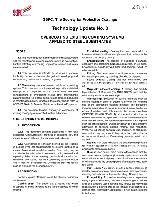 Steel Overcoating Overcoating Existing Coating Systems Applied to Steel Substrates ...