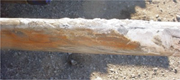 Typical barite scaling seen in the Barnett Shale before the application of combination scale inhibitor, corrosion inhibitor, and foamer product.