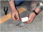 Embedded zinc anodes used in concrete rehabilitation to prevent formation of new corrosion sites adjacent to completed patch repairs (Figure courtesy of Vector Corrosion Technologies)