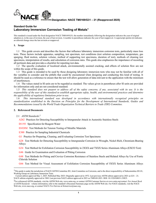 Standard Guide for Laboratory Immersion Corrosion Testing of Metals ...