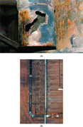 Transfer piping between the ballast tanks on an oil carrier: A) Carbon steel corroded by MIC, B) Z100 superduplex replacement piping.
