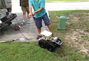 The radar device is strapped to the top of a pipe-inspection robot and integrated into existing assessment software. Photo courtesy of Louisiana Tech University.