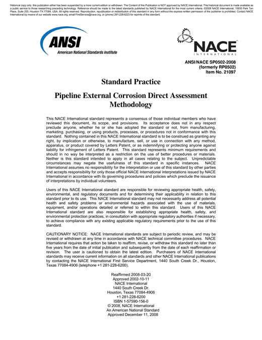 Ecda Process Pipeline External Corrosion Direct Assessment Methodology | Standards ...