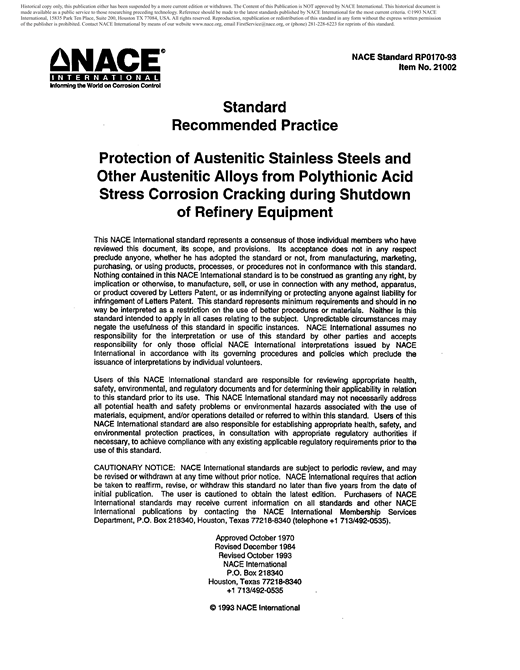Protection of Austenitic Stainless Steels and Other Austenitic Alloys ...