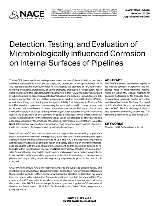 Detection, Testing, and Evaluation of Microbiologically Influenced ...