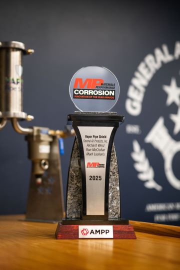 The Vapor Pipe Shield from General Air Products were among the winners during the 2025 MP Corrosion Innovation of the Year Awards at the AMPP Annual Conference + Expo 2025. Photo courtesy of Cortec.